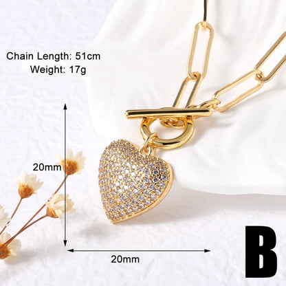 Modern Style Minimalist Water Droplets Heart Shape 201 Stainless Steel Copper Zircon 18K Gold Plated Inlay Pendant Necklace