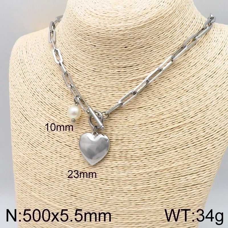 Minimalist Heart Shape Stainless Steel 18K Gold Plated Chain Bracelets Necklace