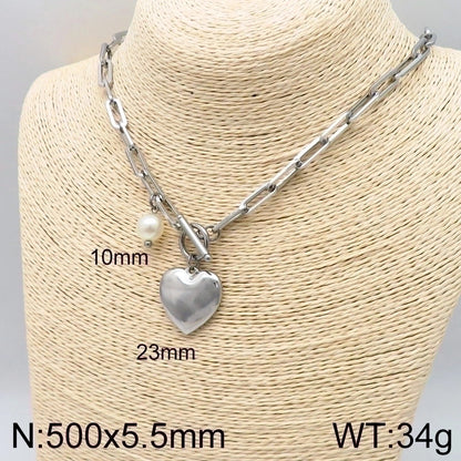 Minimalist Heart Shape Stainless Steel 18K Gold Plated Chain Bracelets Necklace
