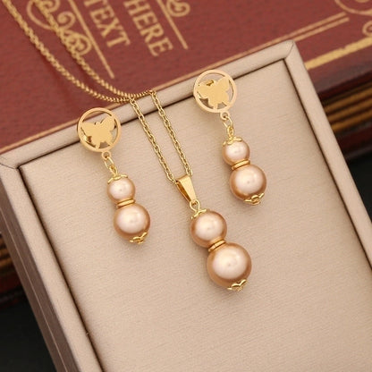 Stainless Steel Artificial Pearl 18K Gold Plated Commute Patchwork Gourd Jewelry Set