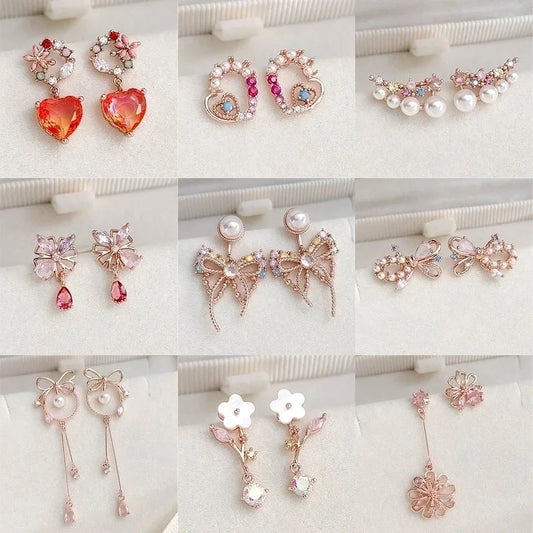 1 Pair Elegant Lady Streetwear Water Droplets Heart Shape Flower Hollow Out Inlay Steel Imitation Pearl Zircon Drop Earrings