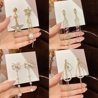 Fashion Flower Bow Knot Copper Inlay Artificial Pearls Zircon Drop Earrings 1 Pair