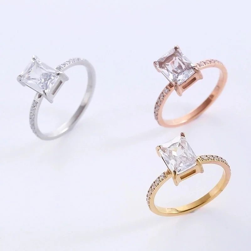 Classic Style Solid Color 304 Stainless Steel Zircon Plating Inlay Rings
