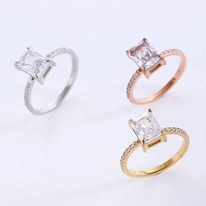 Classic Style Solid Color 304 Stainless Steel Zircon Plating Inlay Rings