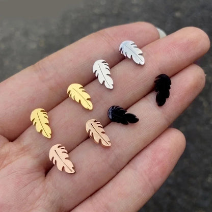 1 Pair Minimalist Feather Plating 201 Stainless Steel 18K Gold Plated Ear Studs