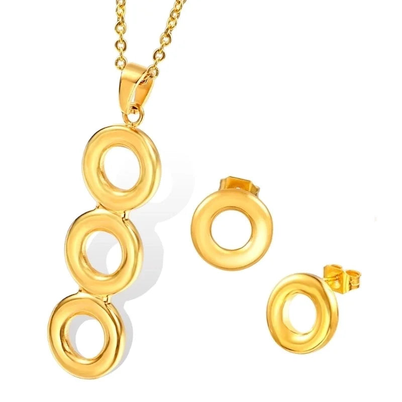 Minimalist Classic Style Circle 304 Stainless Steel 18K Gold Plated Plating Earrings Necklace
