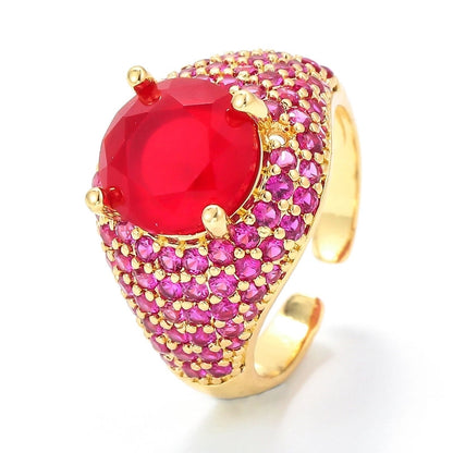 Fashion Colored Zircon Micro-inlaid Copper Ring