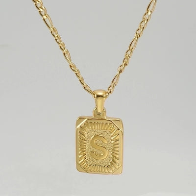 Fashion Letter Rectangle 304 Stainless Steel Titanium Steel 18K Gold Plated Gold Plated Pendant Necklace