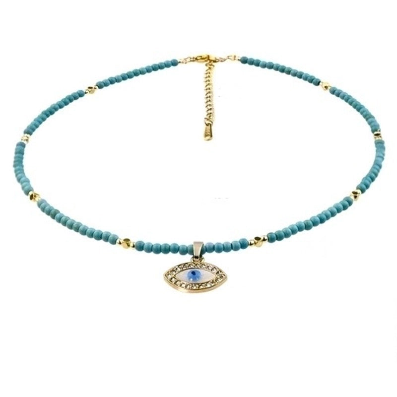 2 Pieces Elegant Lady Devil\'S Eye Butterfly 304 Stainless Steel Artificial Crystal Turquoise Gold Plated Pendant Necklace In Bulk