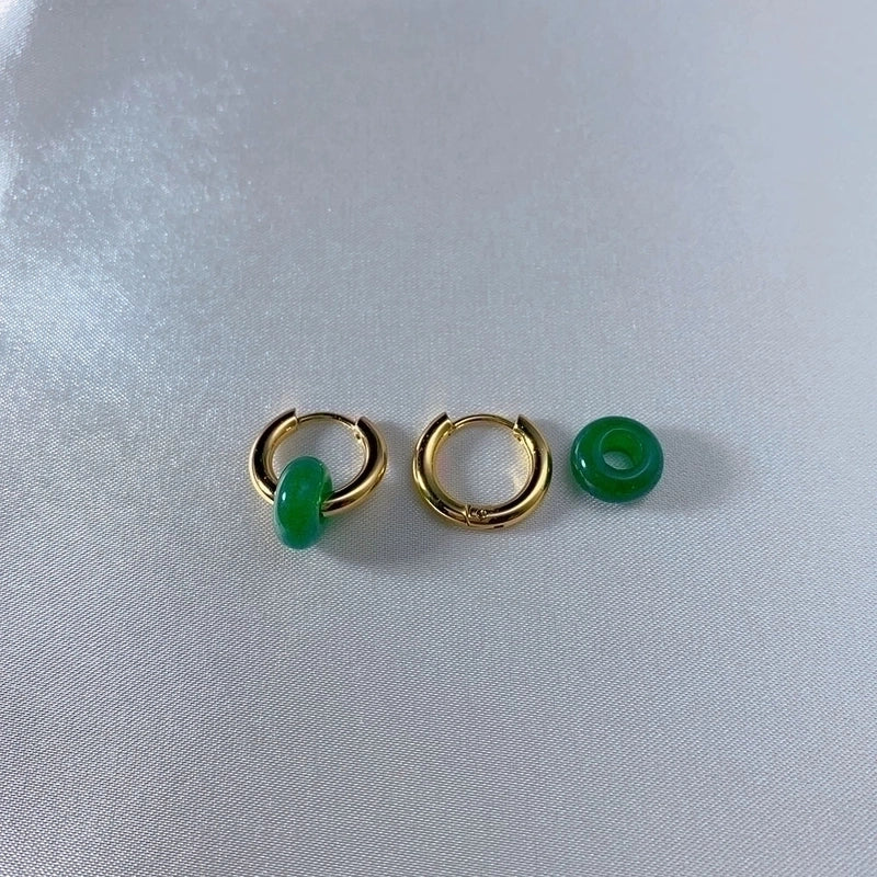 1 Pair Elegant Round Plating 302 Stainless Steel Natural Stone 18K Gold Plated Earrings