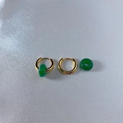 1 Pair Elegant Round Plating 302 Stainless Steel Natural Stone 18K Gold Plated Earrings