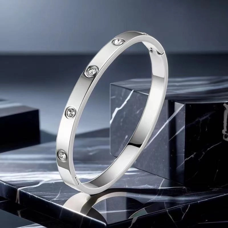 Minimalist Commute Circle Titanium Steel Plating Inlay Zircon Rings Bracelets