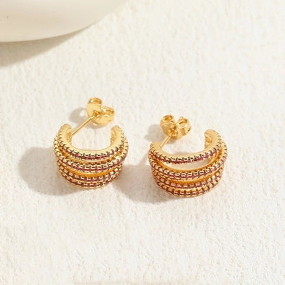 1 Pair Elegant Classic Style C Shape Asymmetrical Plating Inlay Copper Zircon 14k Gold Plated Earrings