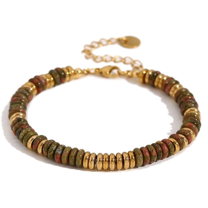 Retro Ethnic Style Geometric Stainless Steel Natural Stone 18K Gold Plated Bracelets In Bulk