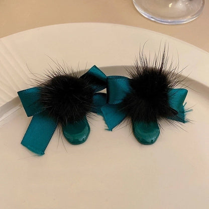 Retro Bear Heart Shape Bow Knot Arylic Alloy Cloth Enamel Artificial Pearls Rhinestones Opal Women\'s Earrings 1 Pair