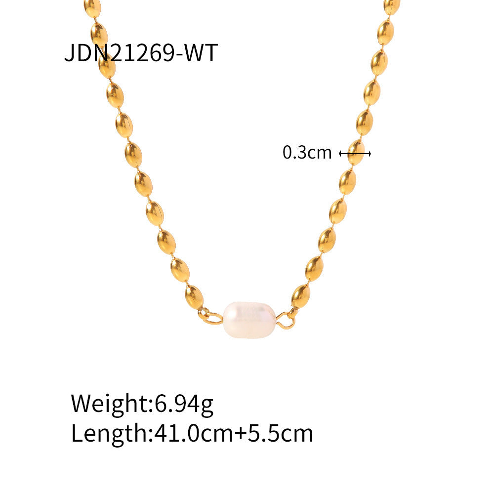 IG Style Pearl Geometric Stainless Steel 18K Gold Plated Necklaces