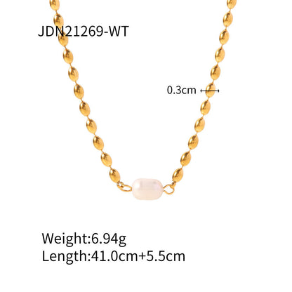 IG Style Pearl Geometric Stainless Steel 18K Gold Plated Necklaces
