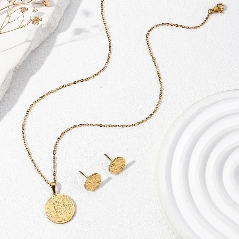 Vintage Style Geometric 304 Stainless Steel 18K Gold Plated Plating Earrings Necklace