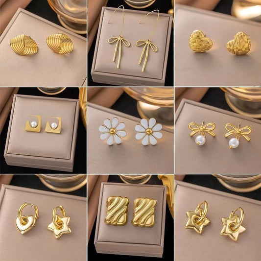 1 Pair Minimalist Star Heart Shape Plating Titanium Steel Drop Earrings Ear Studs