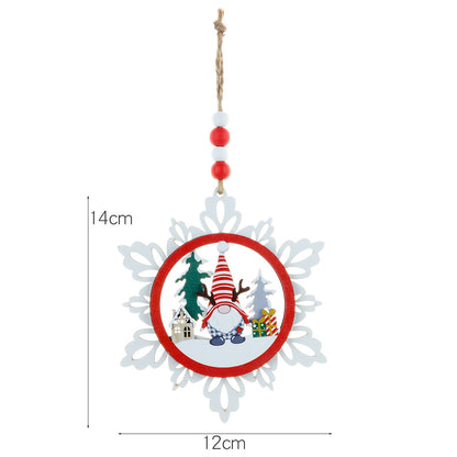 2 Pieces Three-layer Wooden Snowflake Hanging Decoration Faceless Old Man Gnome Christmas Tree Ornament