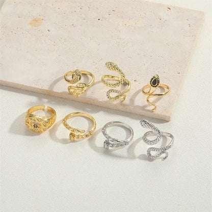 Minimalist Animal Snake Copper Inlay 14K Gold Plated Zircon Open Rings
