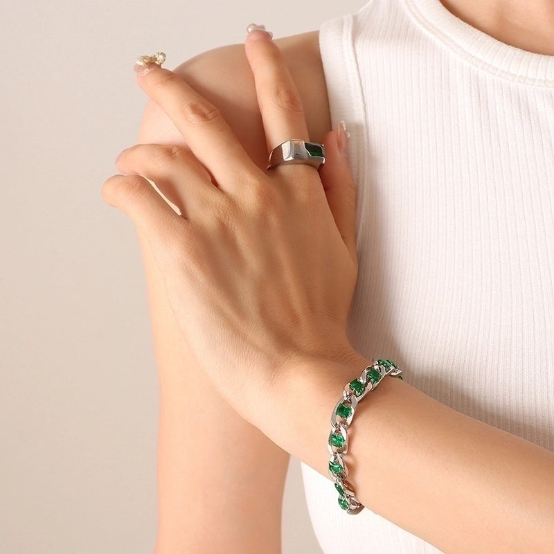 Retro Geometric 304 Stainless Steel Zircon 18K Gold Plated Bracelets Earrings Necklace