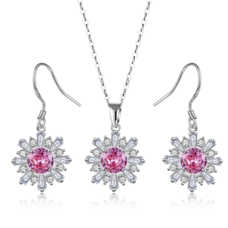 Copper Rhodium Plated Plating Inlay Flakes Snowflake Zircon Earrings Necklace