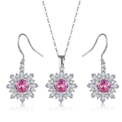 Copper Rhodium Plated Plating Inlay Flakes Snowflake Zircon Earrings Necklace