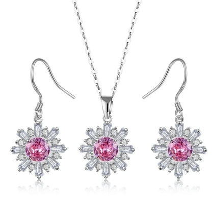 Copper Rhodium Plated Plating Inlay Flakes Snowflake Zircon Earrings Necklace