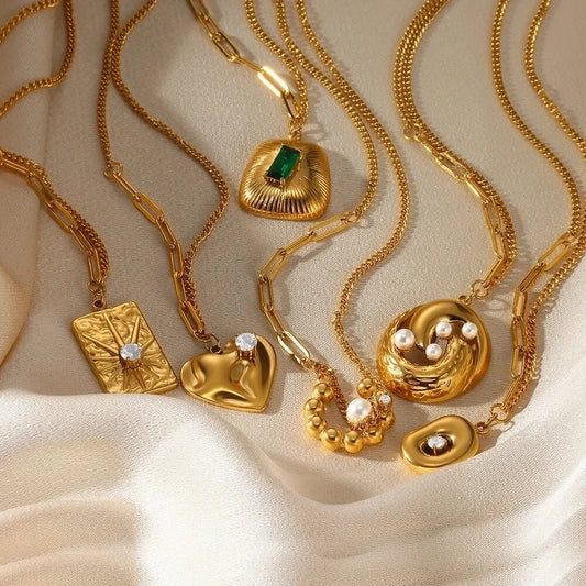 Minimalist Heart Shape 304 Stainless Steel Artificial Pearls Pendant Necklace Paperclip Chain Ball Chain