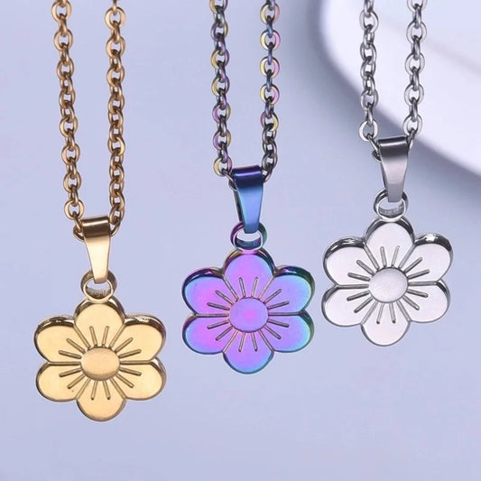 3 Pieces Ig Style Sweet Flower 304 Stainless Steel 18K Gold Plated Pendant Necklace Necklace Pendant