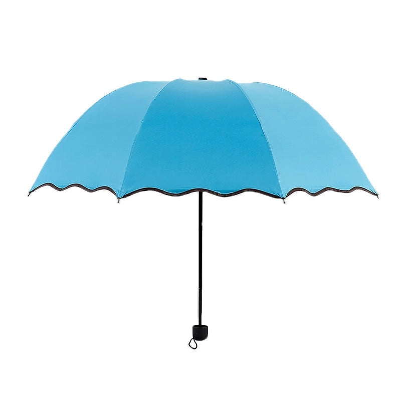 Water Flowering Umbrella Manufacturers Folding Advertising Gift Umbrellas Black Rubber Rain And Shine Dual-use Three-fold Sun Umbrella