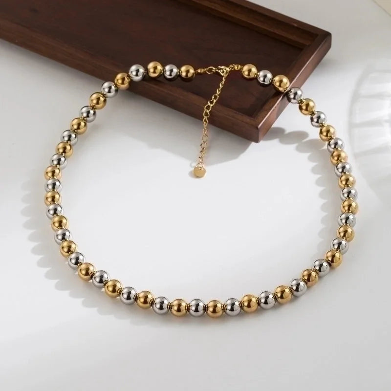 IG Style Basic Round 304 Stainless Steel 18K Gold Plated Beaded Plating Stainless Steel Jewelry Sets