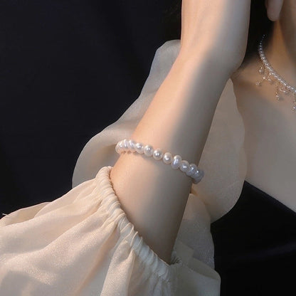 Elegant Round Rhinestones Imitation Pearl Alloy Freshwater Pearl Bracelets