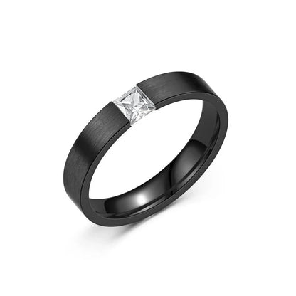 Casual Minimalist Square Titanium Steel Zircon 18K Gold Plated Polishing Plating Inlay Rings