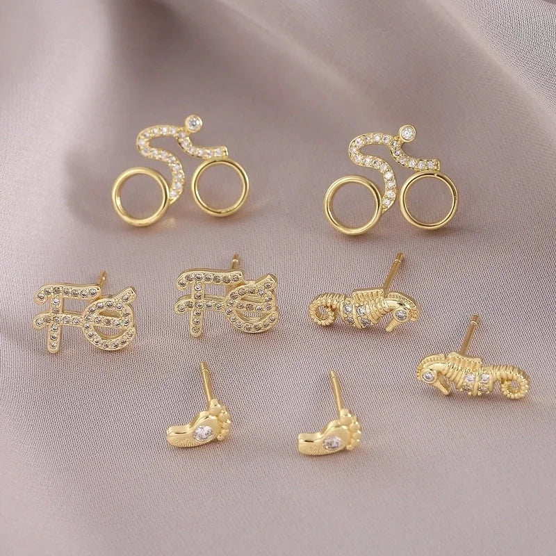 1 Pair IG Style Elegant Minimalist Letter Heart Shape Bicycle Plating Inlay Copper Zircon 18K Gold Plated Ear Studs