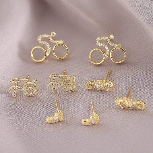 1 Pair IG Style Elegant Minimalist Letter Heart Shape Bicycle Plating Inlay Copper Zircon 18K Gold Plated Ear Studs