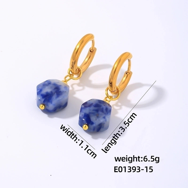 1 Pair Lady Minimalist Commute Geometric 304 Stainless Steel Natural Stone Drop Earrings