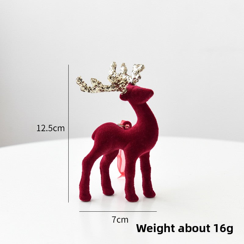 Christmas Reindeer Ornament Christmas Tree Decoration Hanging Decoration Glitter Wine Red Flocked Reindeer Pendant
