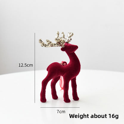 Christmas Reindeer Ornament Christmas Tree Decoration Hanging Decoration Glitter Wine Red Flocked Reindeer Pendant