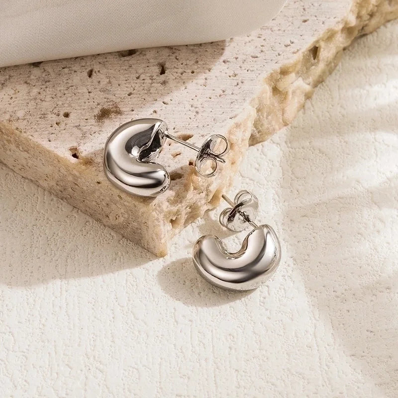 1 Pair Casual Minimalist Commute Round Solid Color Plating 304 Stainless Steel 18K Gold Plated Ear Studs