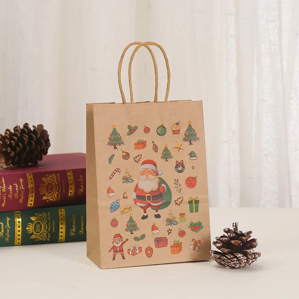 12 Pieces Christmas Gift Bag Christmas Eve Souvenir Handbag Peace Fruit Packaging Kraft Paper Bag