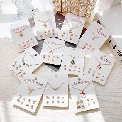 New Crystal Christmas Clavicle Chain Alloy Short Necklace Earring Set