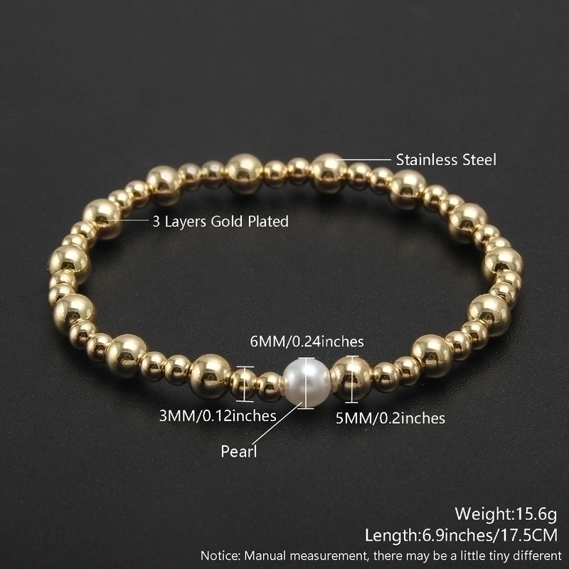 Minimalist Geometric Color Block Stainless Steel Artificial Pearl Plating 18k Gold Plated Bracelets