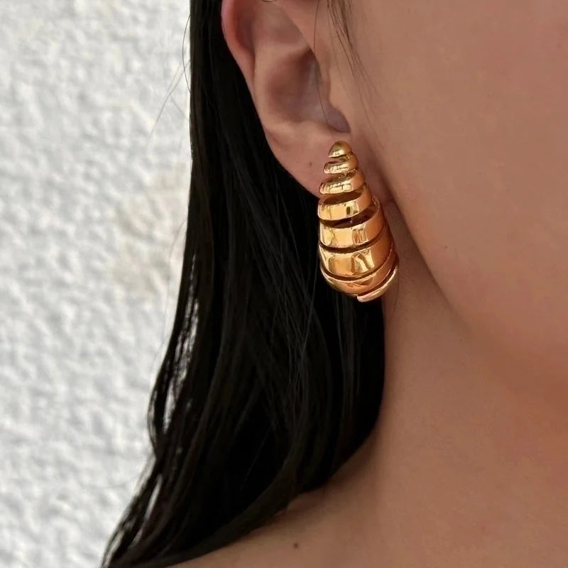 1 Pair IG Style Minimalist C Shape Water Droplets Stainless Steel 18K Gold Plated Ear Studs