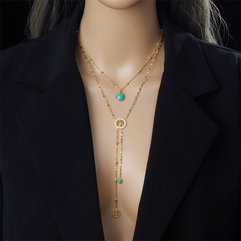 Vintage Style Life Tree Flower Bow Knot 304 Stainless Steel Pendant Necklace