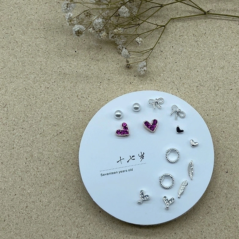 2 Pieces Minimalist Commute Geometric Inlay Copper Zircon Drop Earrings