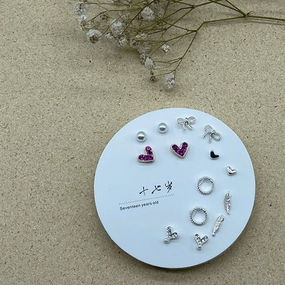 2 Pieces Minimalist Commute Geometric Inlay Copper Zircon Drop Earrings