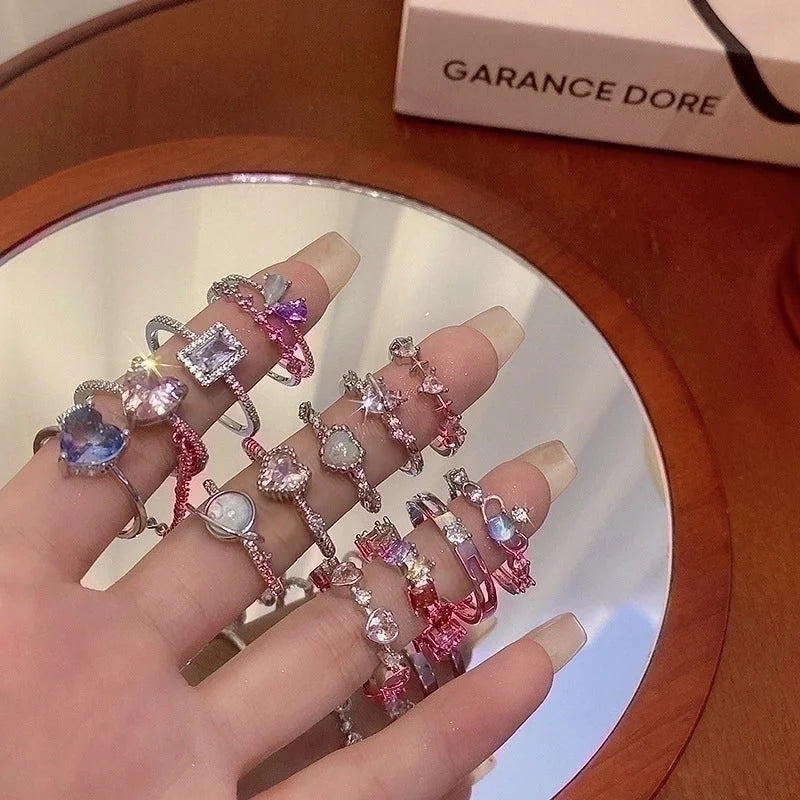 IG Style Geometric Copper Plating Inlay Zircon Rings