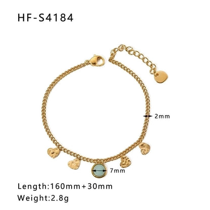 Minimalist Heart Shape Stainless Steel 18K Gold Plated Artificial Rhinestones Rhinestones Shell Bracelets In Bulk